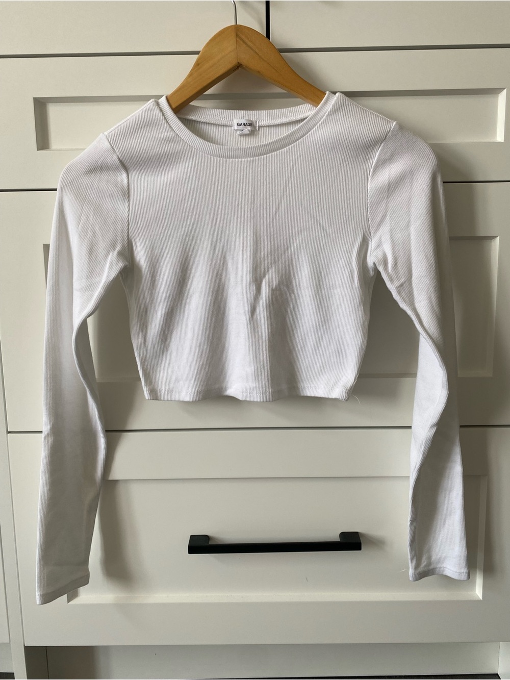Garage White Ribbed Long Sleeve Crop Top